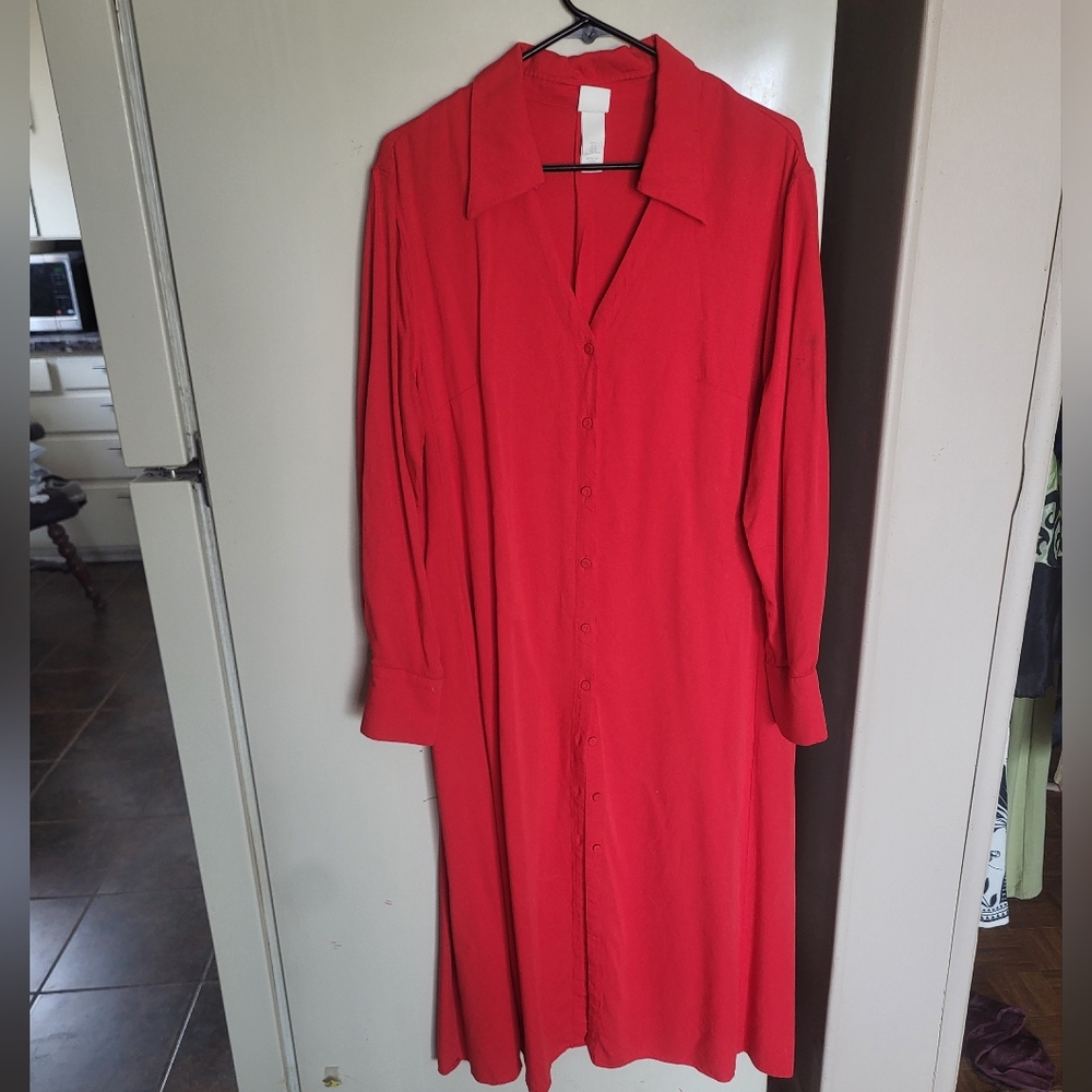 H&M red long sleeve button up